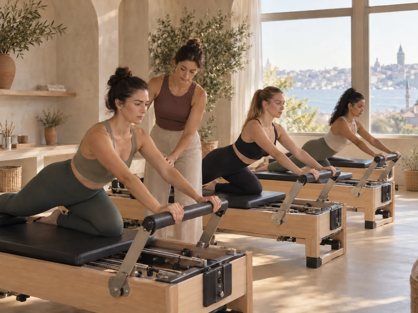 Pleksus Akademi stüdyosunda küçük grup reformer pilates dersi